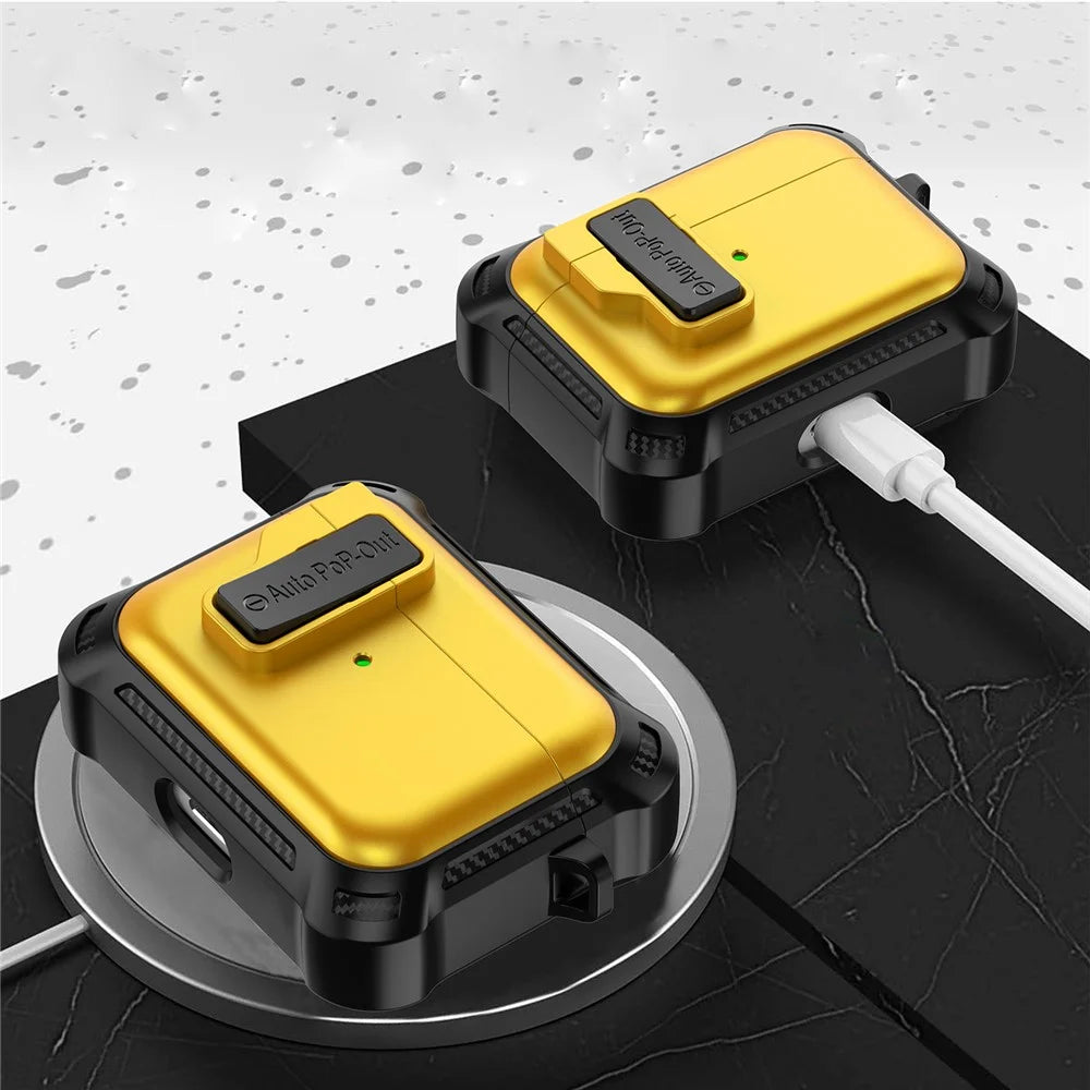 For Apple AirPods Pro Bluetooth-compatible Earphone Anti-drop Cover TPU+PC Protective Case with Pressing Buckle - Yellow - 4