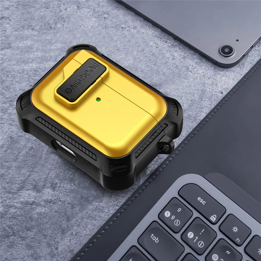 For Apple AirPods Pro Bluetooth-compatible Earphone Anti-drop Cover TPU+PC Protective Case with Pressing Buckle - Yellow - 5