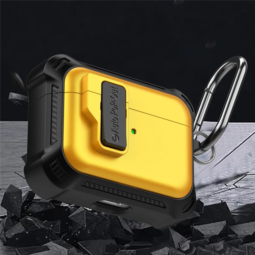 For Apple AirPods Pro Bluetooth-compatible Earphone Anti-drop Cover TPU+PC Protective Case with Pressing Buckle - Yellow - 7