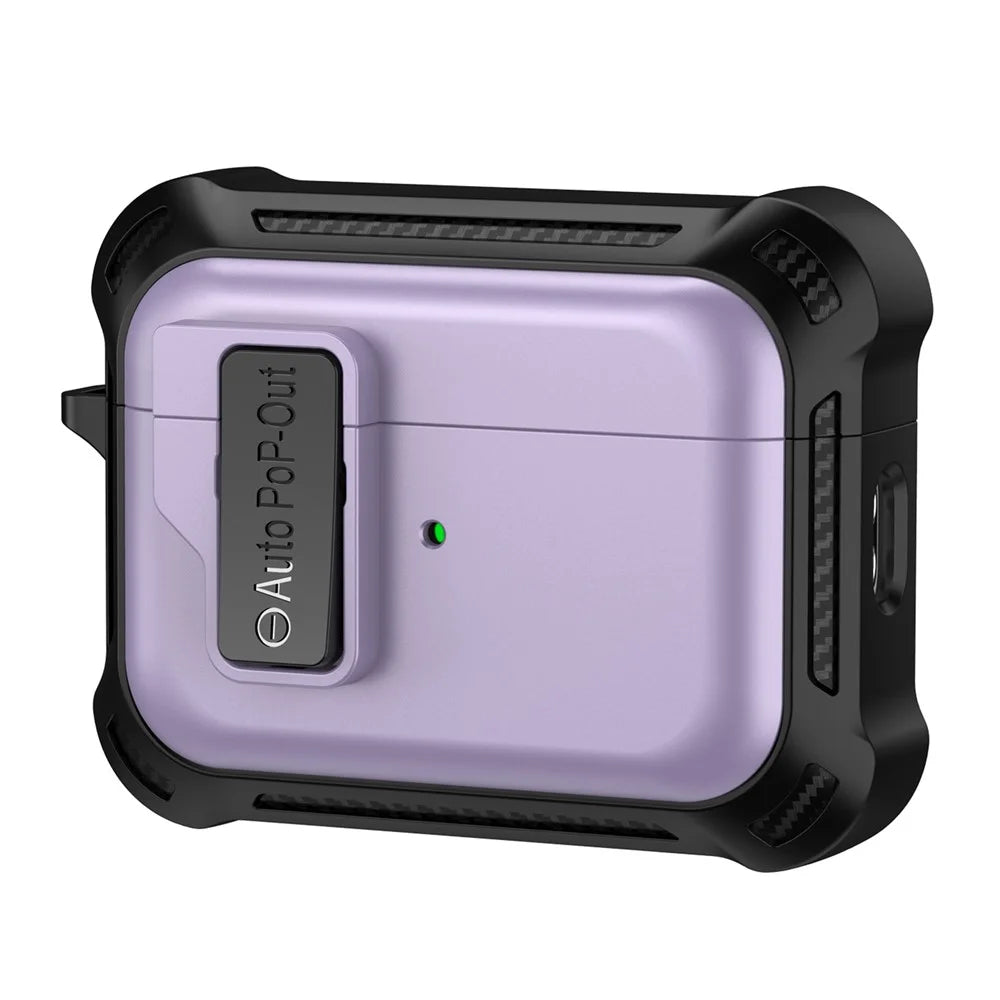 For AirPods Pro 2 Pressing Buckle Design Wireless Earphone Protective Case TPU+PC Anti-drop Cover - Purple - 1