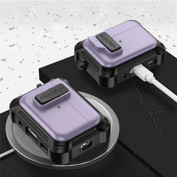 For AirPods Pro 2 Pressing Buckle Design Wireless Earphone Protective Case TPU+PC Anti-drop Cover - Purple - 4
