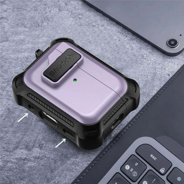 For AirPods Pro 2 Pressing Buckle Design Wireless Earphone Protective Case TPU+PC Anti-drop Cover - Purple - 5