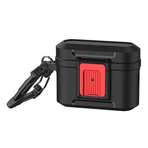 For Apple AirPods Pro 2 Earphone Case Lock Design Anti-drop Earbud Cover with Hanging Buckle - Black  /  Red - 1