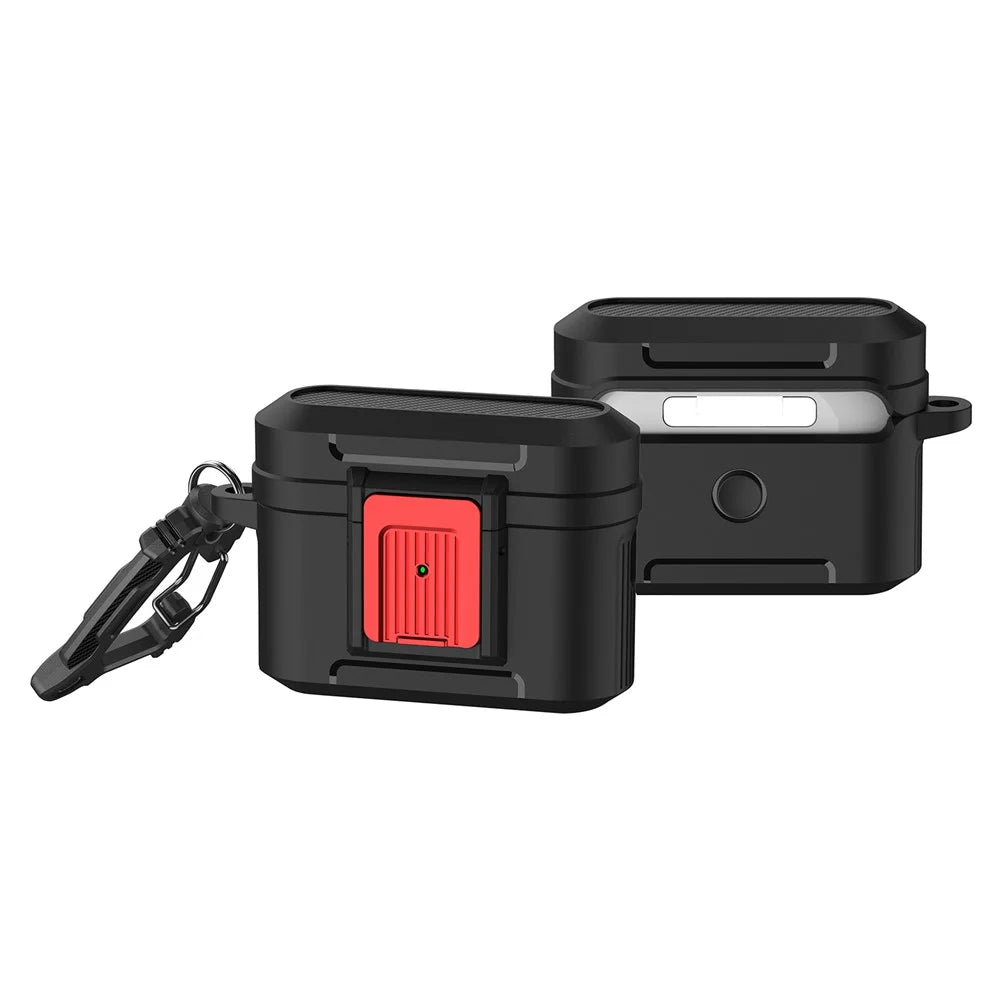 For Apple AirPods Pro 2 Earphone Case Lock Design Anti-drop Earbud Cover with Hanging Buckle - Black  /  Red - 2