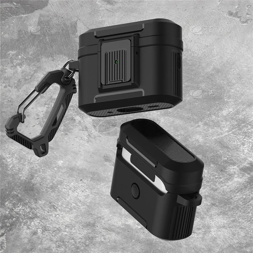 For Apple AirPods Pro 2 Earphone Case Lock Design Anti-drop Earbud Cover with Hanging Buckle - Black  /  Red - 4