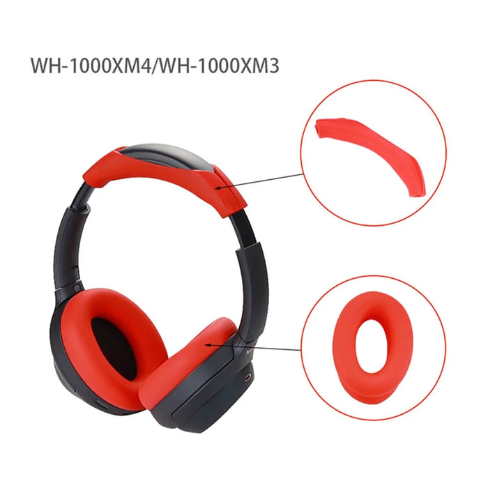 1 Pair Headphone Earpad Protector with Headphone Head Beam Sleeve Cover for Sony WH-1000XM4 / 1000XM3 - Red - 2