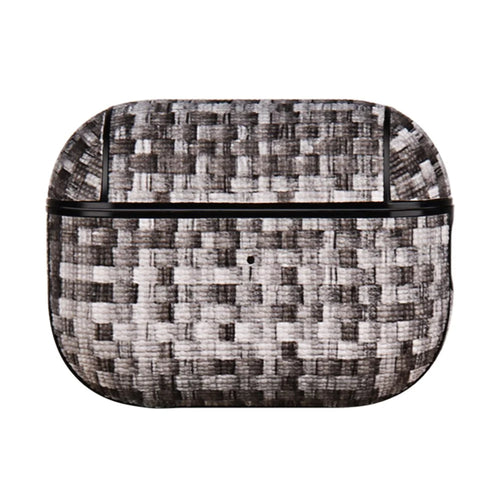For AirPods Pro (Gen 2) (USB-C) / Pro 2 Woven Texture PU Leather + PC Drop-proof Case Bluetooth-compatible Earphone Protective Cover - Burlap Gray - 1
