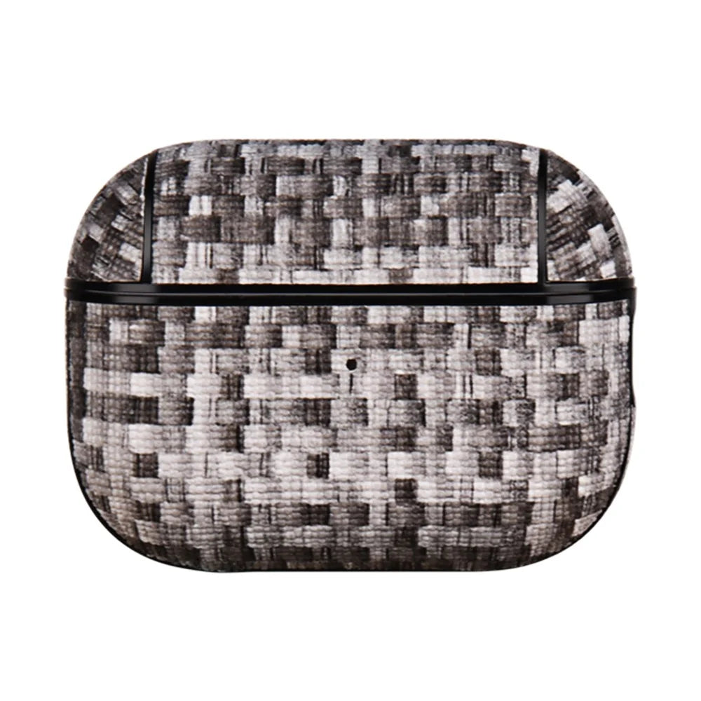 For AirPods Pro (Gen 2) (USB-C) / Pro 2 Woven Texture PU Leather + PC Drop-proof Case Bluetooth-compatible Earphone Protective Cover - Burlap Gray - 1