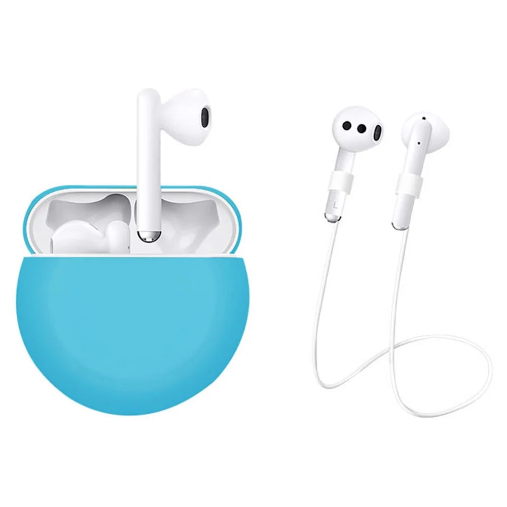 2Pcs / Set For Huawei Freebuds 3 Bluetooth-compatible Headset Soft Silicone Protective Case with Anti-lost Neck Strap - Blue - 1