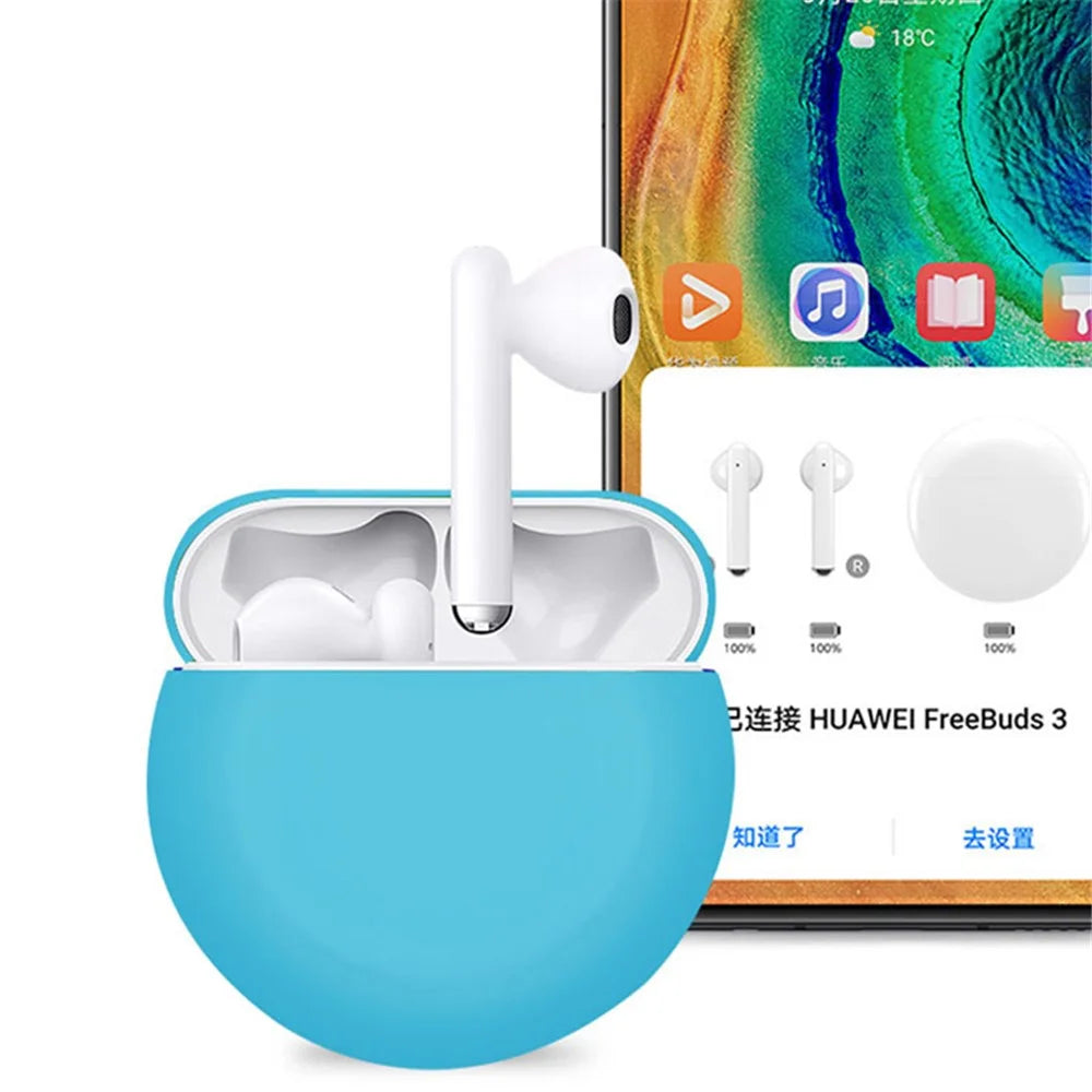 2Pcs / Set For Huawei Freebuds 3 Bluetooth-compatible Headset Soft Silicone Protective Case with Anti-lost Neck Strap - Blue - 2