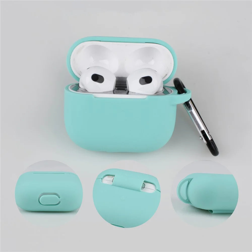 6 in 1 For Apple AirPods 3 Portable Carrying Bag Headset Silicone Case Set with Earbuds Holder / Anti-Lost Neck Strap - Mint Green - 2