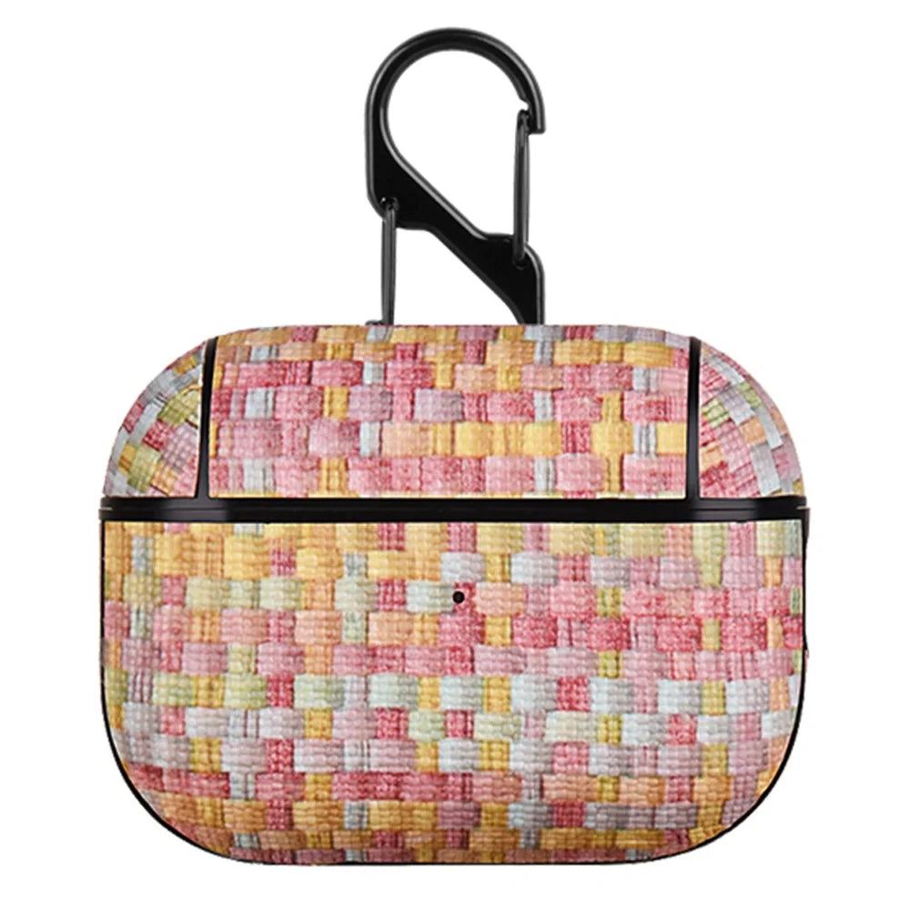 For Apple AirPods Pro Woven Texture PU Leather + PC Case Bluetooth-compatible Earphone Protective Cover - Pink - 1