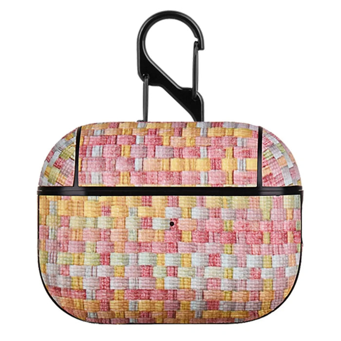 For Apple AirPods Pro Woven Texture PU Leather + PC Case Bluetooth-compatible Earphone Protective Cover - Pink - 1