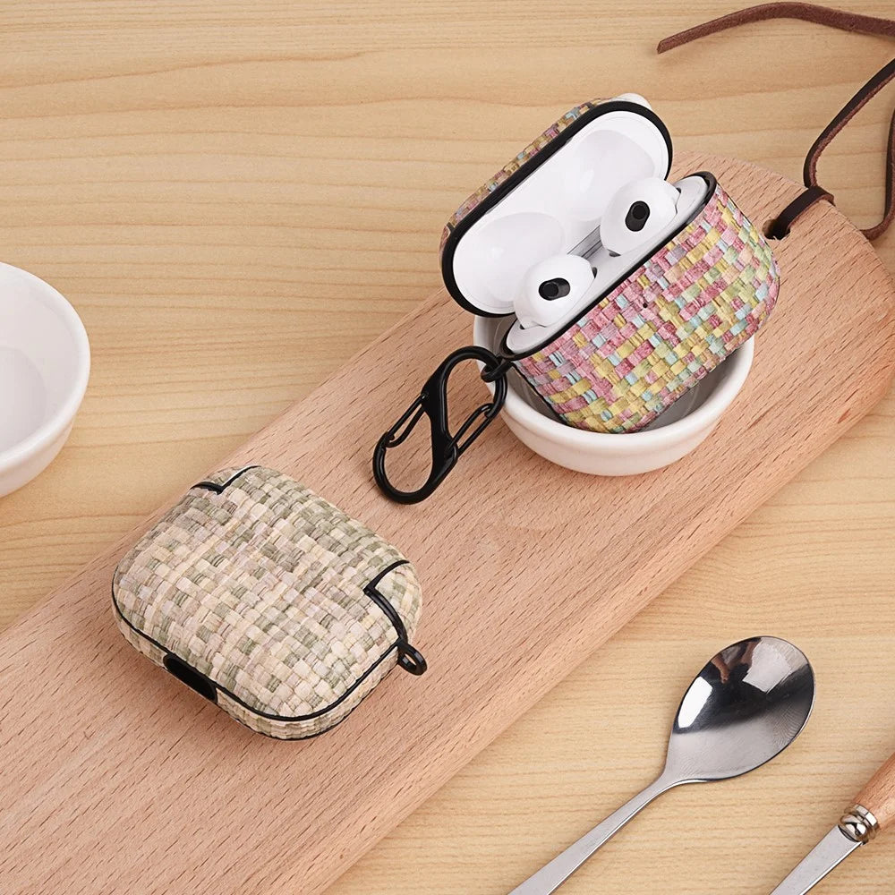 Shockproof Case for Apple AirPods 3 Woven Texture PU Leather PC Case Bluetooth-compatible Headset Cover - Morandi Color - 4