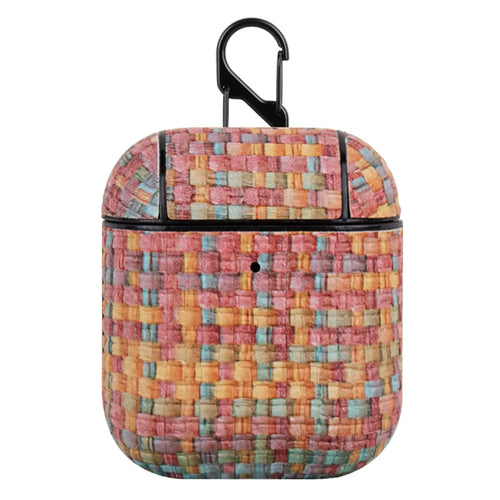 For Apple AirPods with Charging Case (2016) / (2019) / AirPods with Wireless Charging Case (2019) Woven Texture PU Leather PC Case - Rainbow Candy - 1