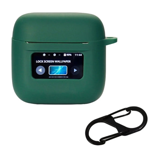 For JBL Tour Pro 2 Silicone Case Bluetooth-compatible Earphone Protective Cover with Anti-Lost Buckle - Blackish Green - 1