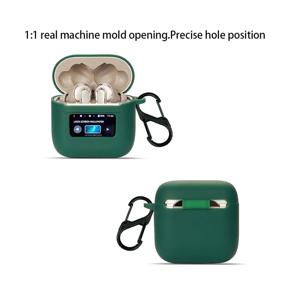For JBL Tour Pro 2 Silicone Case Bluetooth-compatible Earphone Protective Cover with Anti-Lost Buckle - Blackish Green - 2