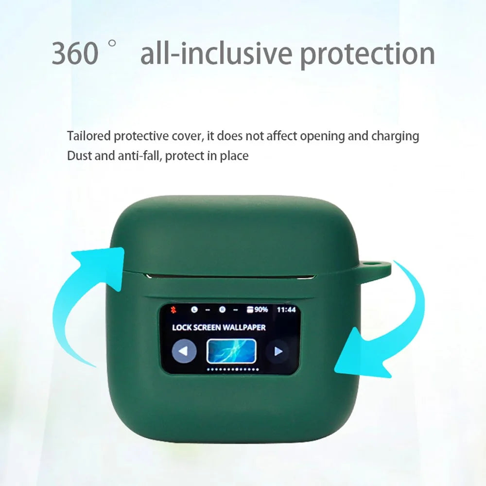 For JBL Tour Pro 2 Silicone Case Bluetooth-compatible Earphone Protective Cover with Anti-Lost Buckle - Blackish Green - 4