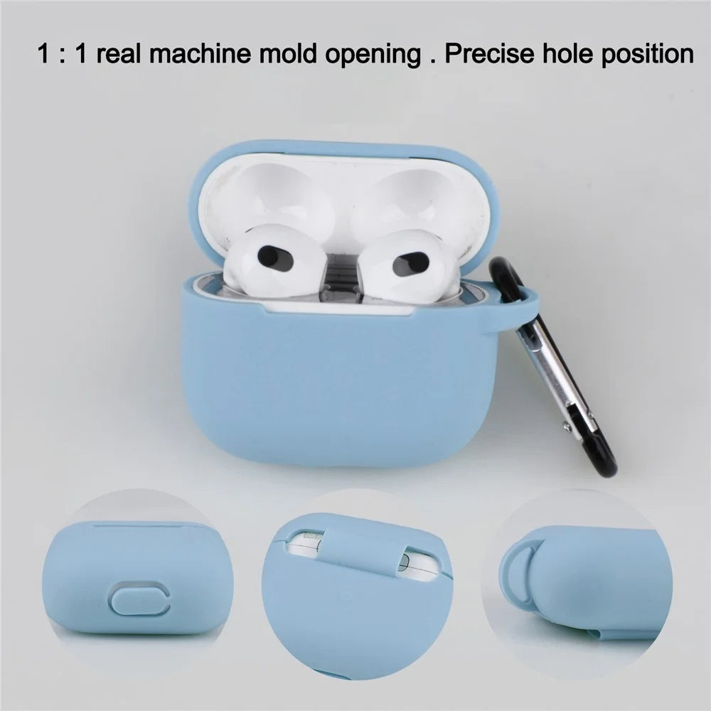 For Apple AirPods 3 Silicone Protective Cover Anti-lost Rope Hanging Buckle Ear Hook 8-in-1 Accessories Kit - Blue - 2