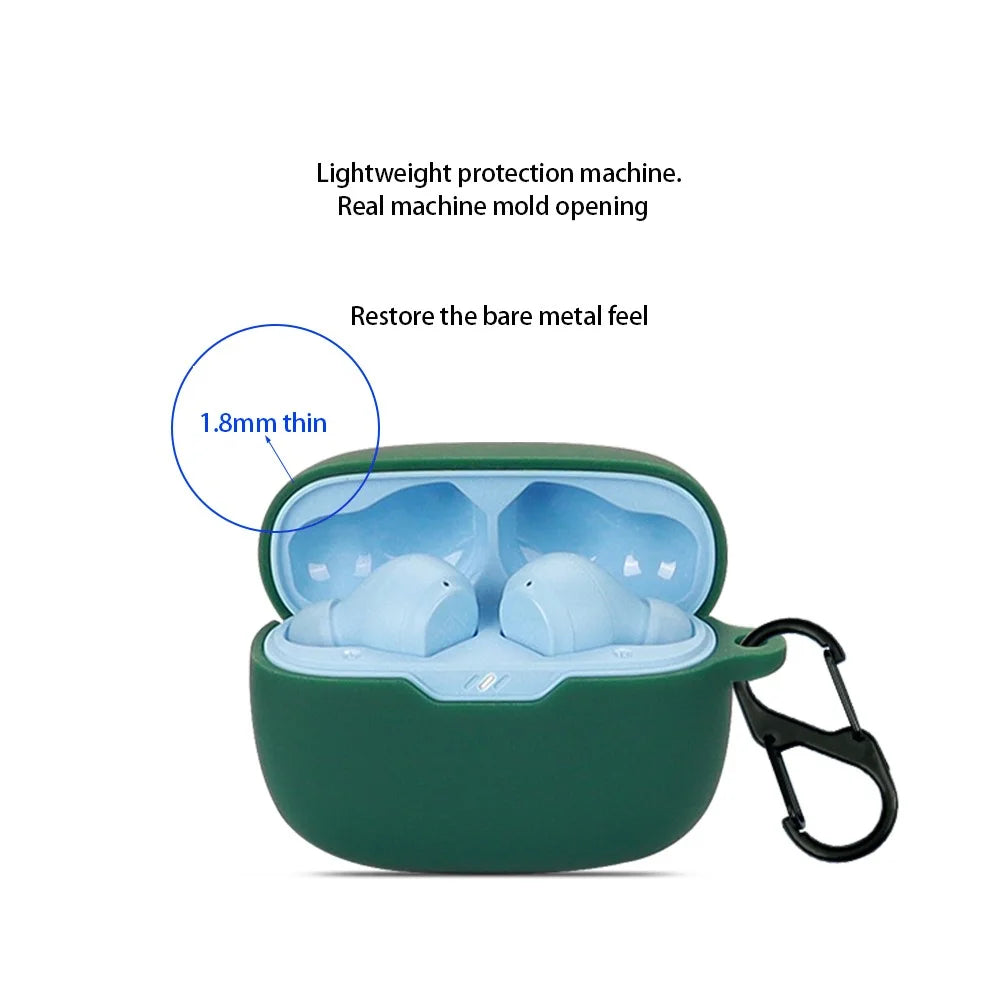 Silicone Case for JBL Wave Beam Bluetooth-compatible Earbuds, Anti-drop Earphone Cover with Hook - Green - 5