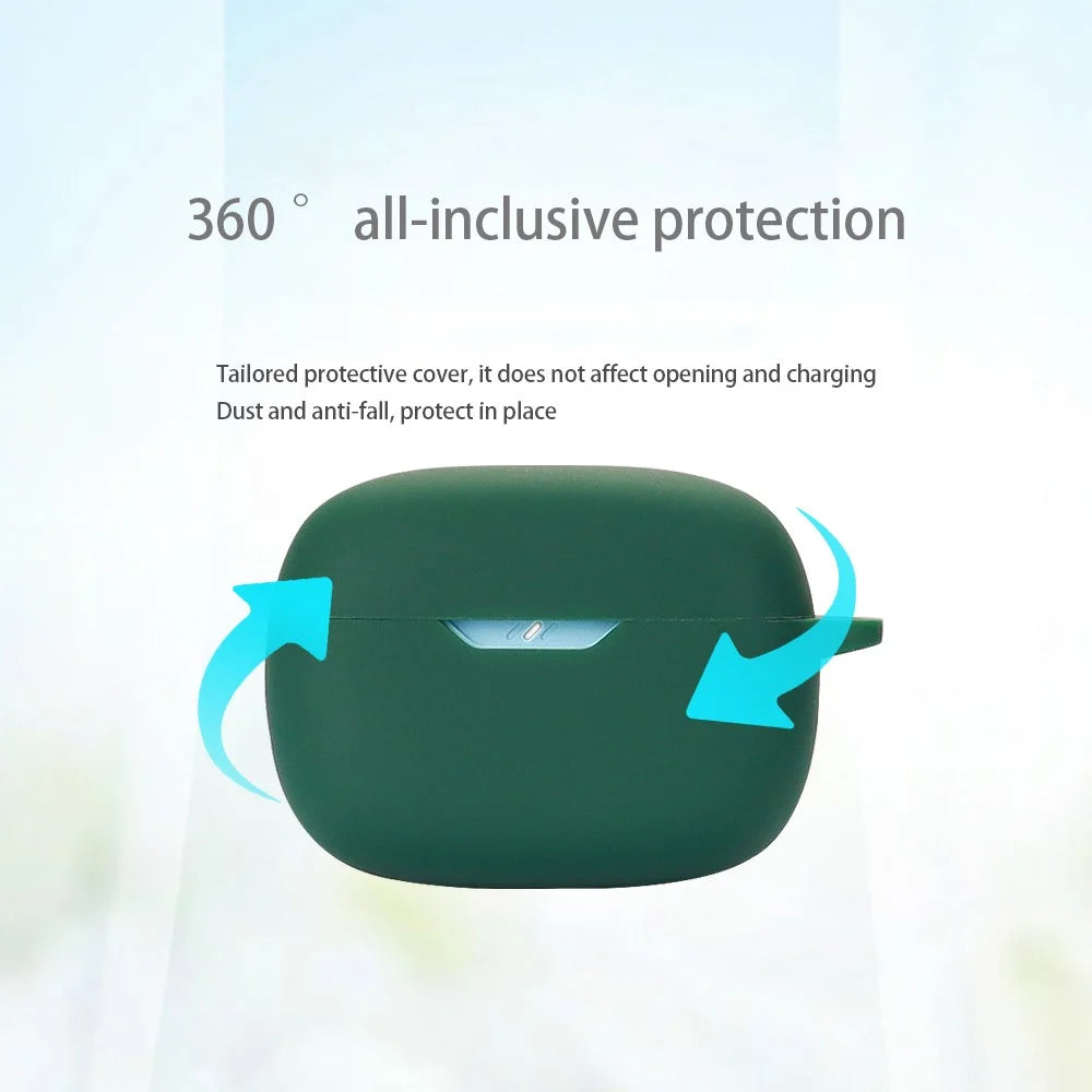 Silicone Case for JBL Wave Beam Bluetooth-compatible Earbuds, Anti-drop Earphone Cover with Hook - Green - 6