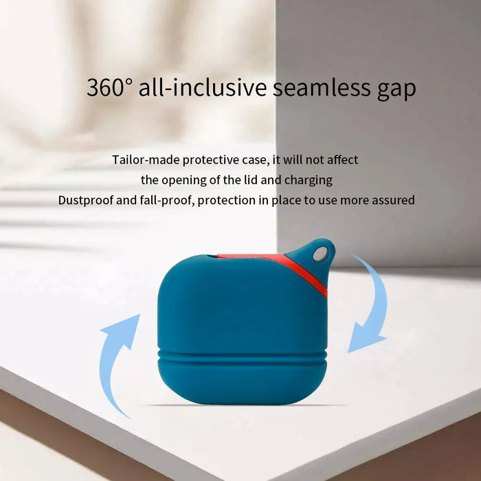 For Apple AirPods 3 Soft Silicone Protective Case Wireless Earphones Portable Cover with Carabiner - Blue - 3