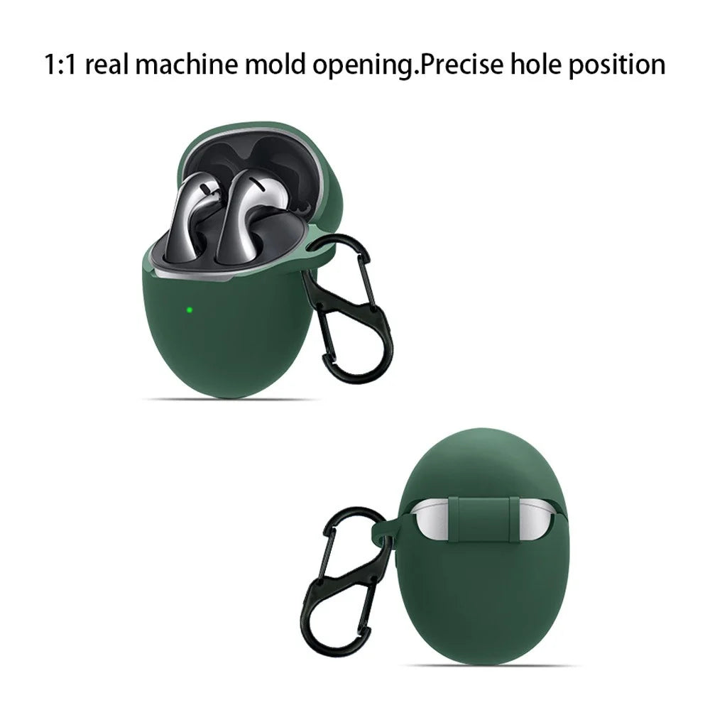 For Huawei FreeBuds 5 Bluetooth-compatible Earphone Charging Bin Sleeve Cover Silicone Case with Buckle - Blackish Green - 2