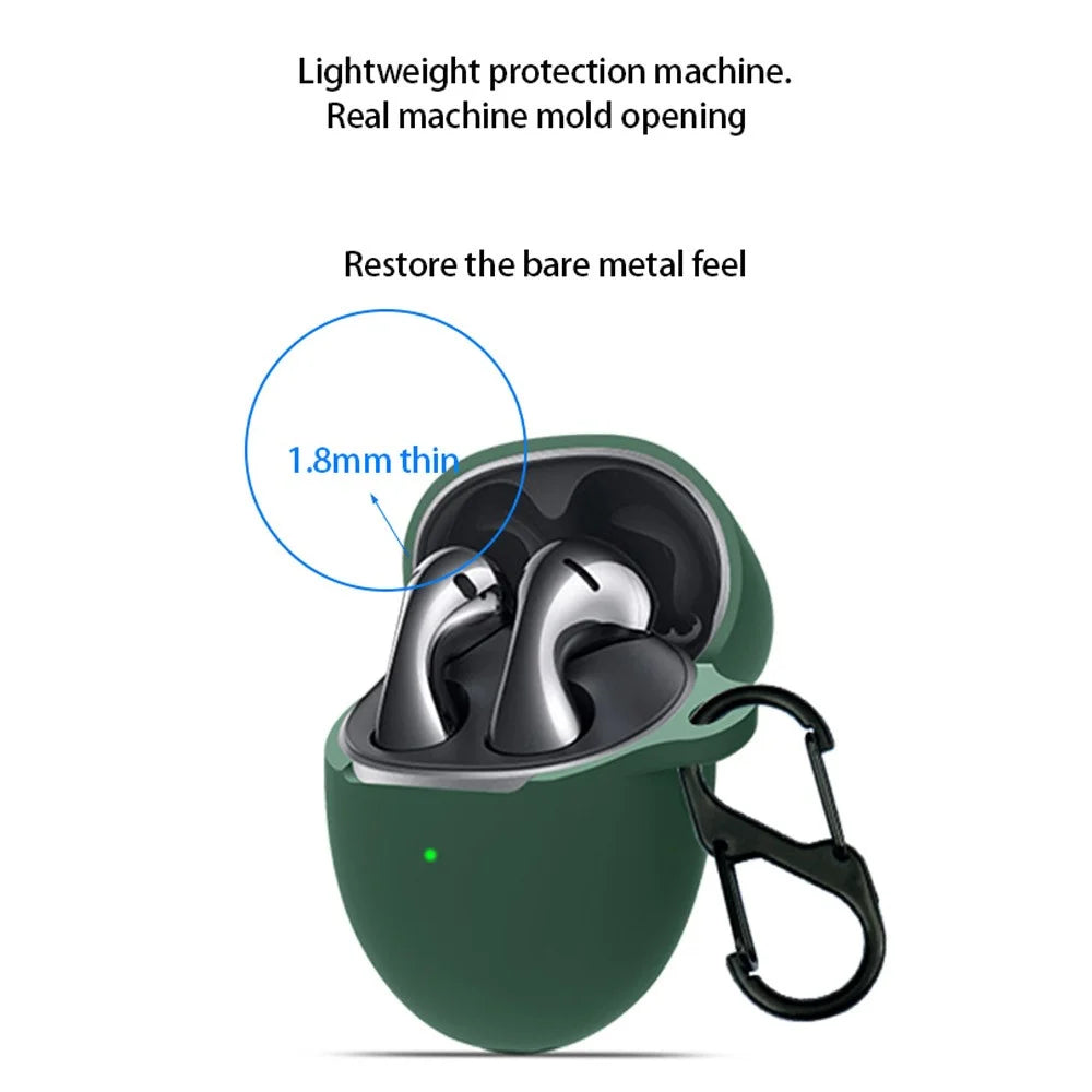 For Huawei FreeBuds 5 Bluetooth-compatible Earphone Charging Bin Sleeve Cover Silicone Case with Buckle - Blackish Green - 3
