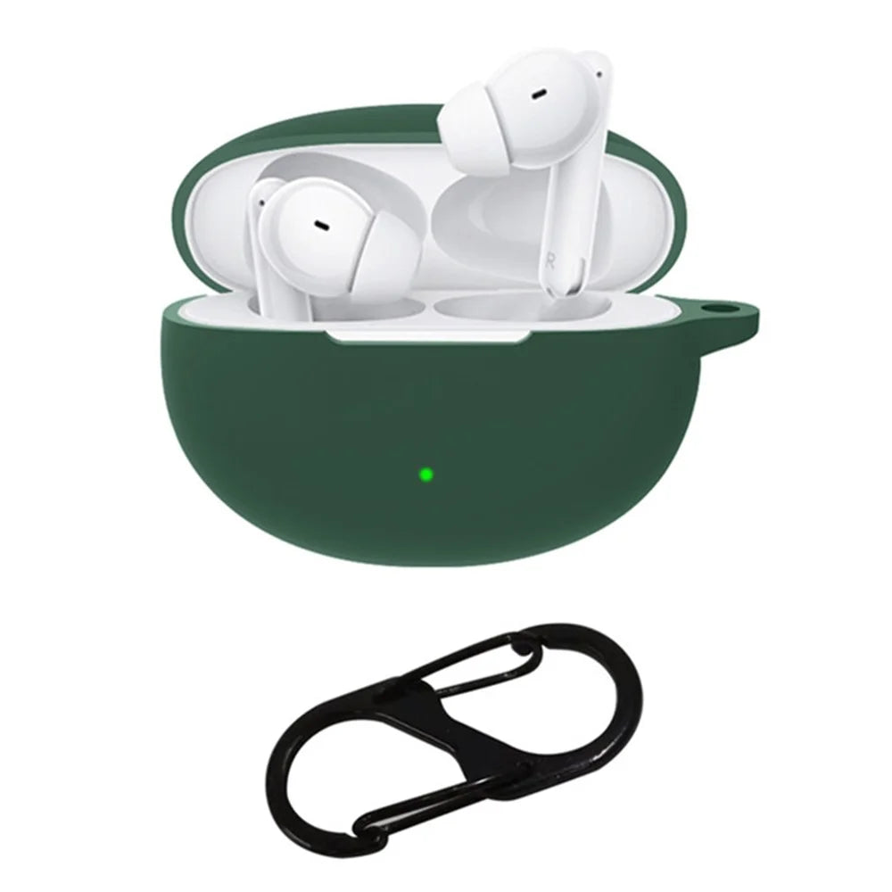 Silicone Case for Oppo Enco Free 3 Bluetooth-compatible Earphone Charging Case Sleeve Cover with Buckle - Blackish Green - 1