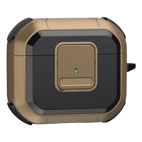 Protective Case for Apple AirPods 3 Case TWS Earbuds TPU PC Cover with Lock, Carabiner - Brown - 1