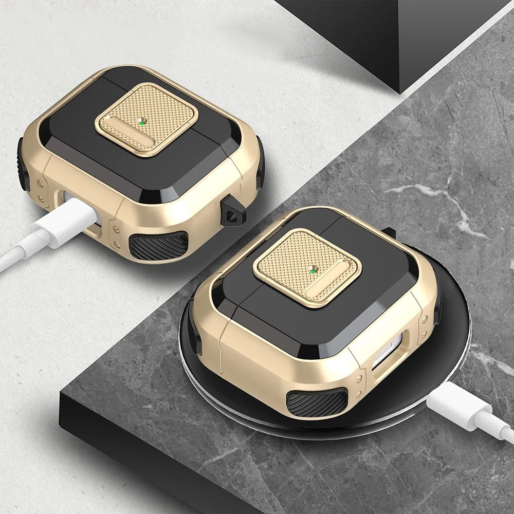 Protective Case for Apple AirPods 3 Case TWS Earbuds TPU PC Cover with Lock, Carabiner - Brown - 2