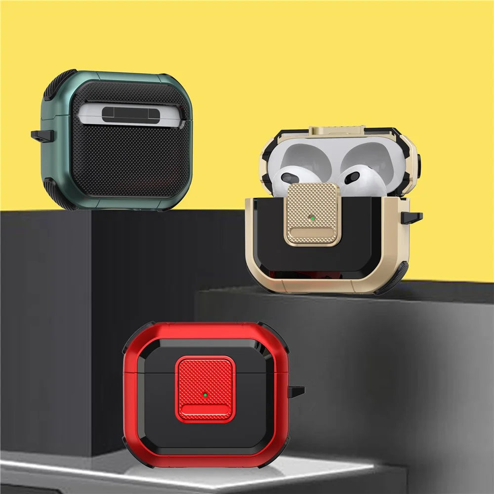 Protective Case for Apple AirPods 3 Case TWS Earbuds TPU PC Cover with Lock, Carabiner - Brown - 6