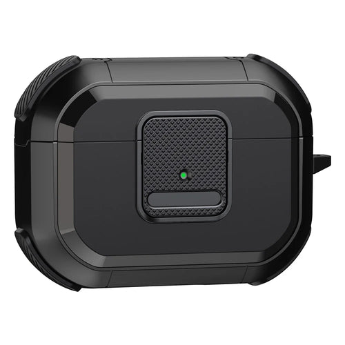Shockproof Case for Apple AirPods Pro Case Cover with Lock, Carabiner TWS Headset TPU PC Shell - Black - 1