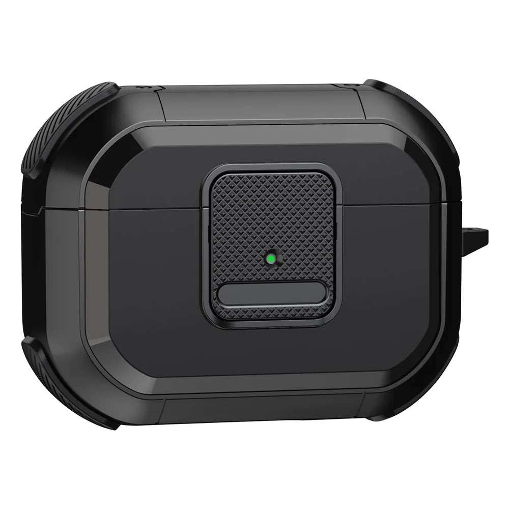 Shockproof Case for Apple AirPods Pro Case Cover with Lock, Carabiner TWS Headset TPU PC Shell - Black - 1