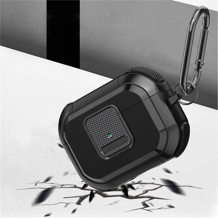 Shockproof Case for Apple AirPods Pro Case Cover with Lock, Carabiner TWS Headset TPU PC Shell - Black - 3