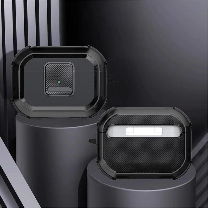 Shockproof Case for Apple AirPods Pro Case Cover with Lock, Carabiner TWS Headset TPU PC Shell - Black - 5