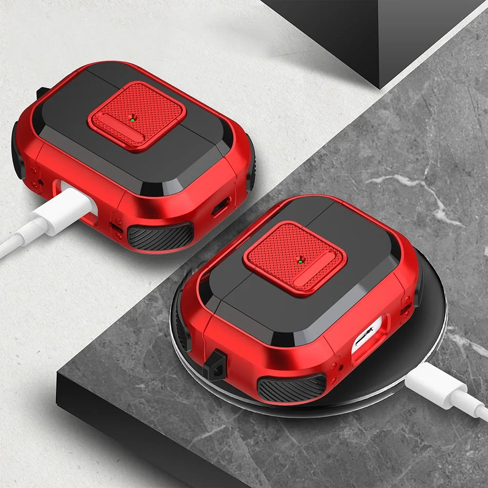 TPU PC Cover for AirPods Pro 2 Case Bluetooth-compatible Headset Protective Case with Lock, Carabiner - Red - 2