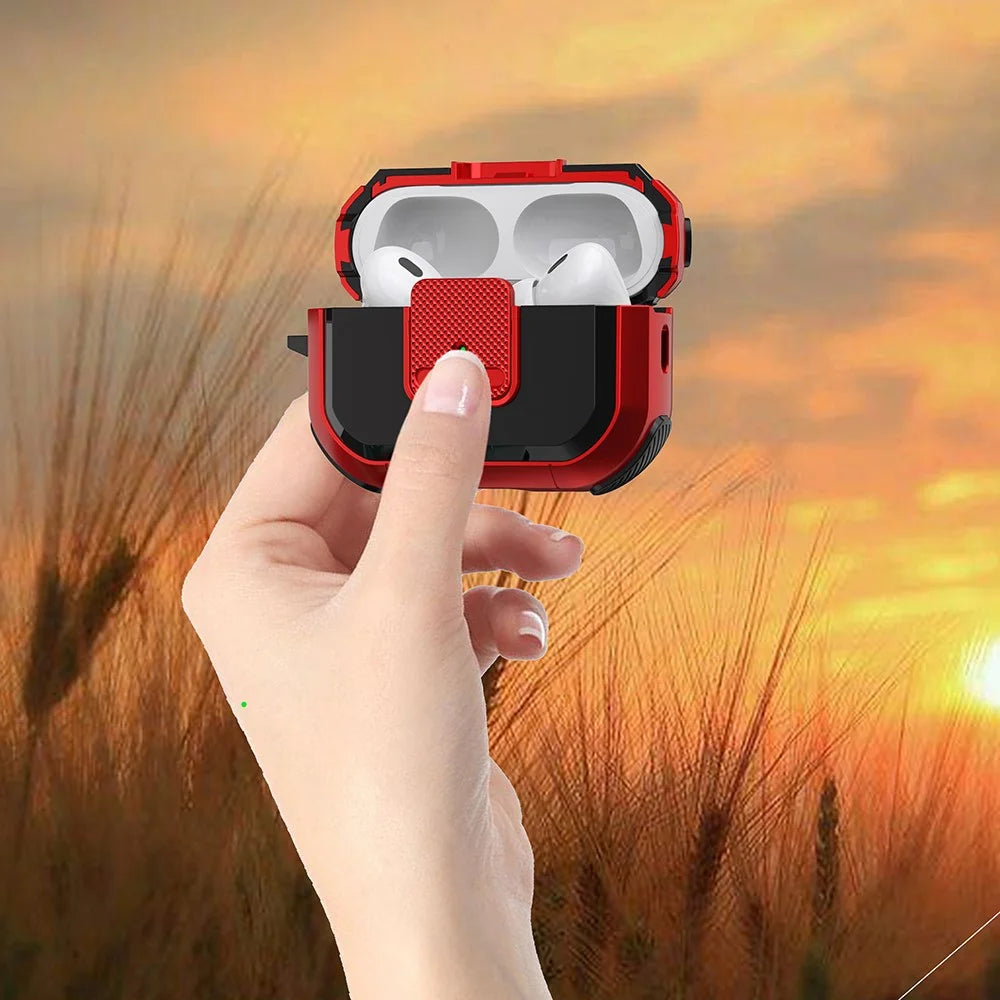 TPU PC Cover for AirPods Pro 2 Case Bluetooth-compatible Headset Protective Case with Lock, Carabiner - Red - 3