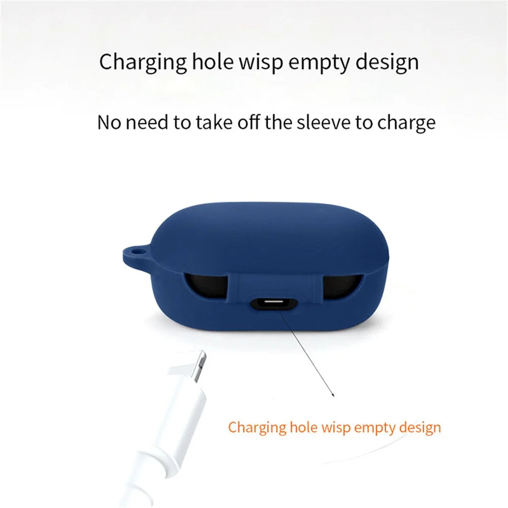 For BOAT Airdopes 441 Protective Sleeve with Buckle Bluetooth-compatible Earphone Charging Case Silicone Cover - Dark Blue - 7