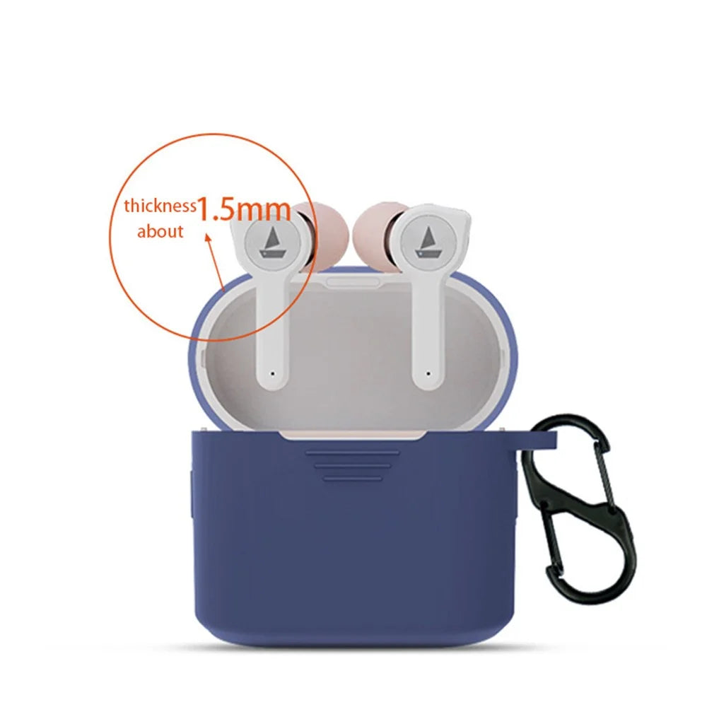 Silicone Scratch-proof Cover for BOAT Airdopes 402 Bluetooth-compatible Earphone Protective Sleeve with Buckle - Dark Blue - 4
