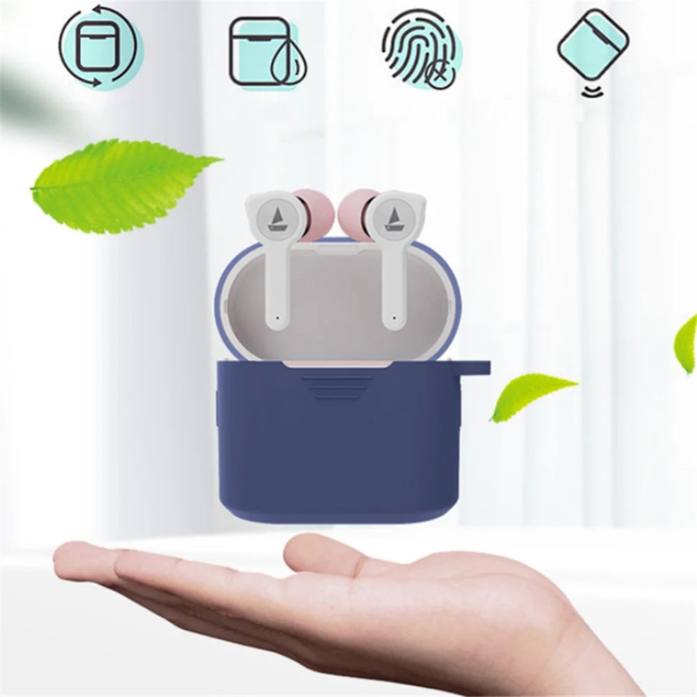 Silicone Scratch-proof Cover for BOAT Airdopes 402 Bluetooth-compatible Earphone Protective Sleeve with Buckle - Dark Blue - 6
