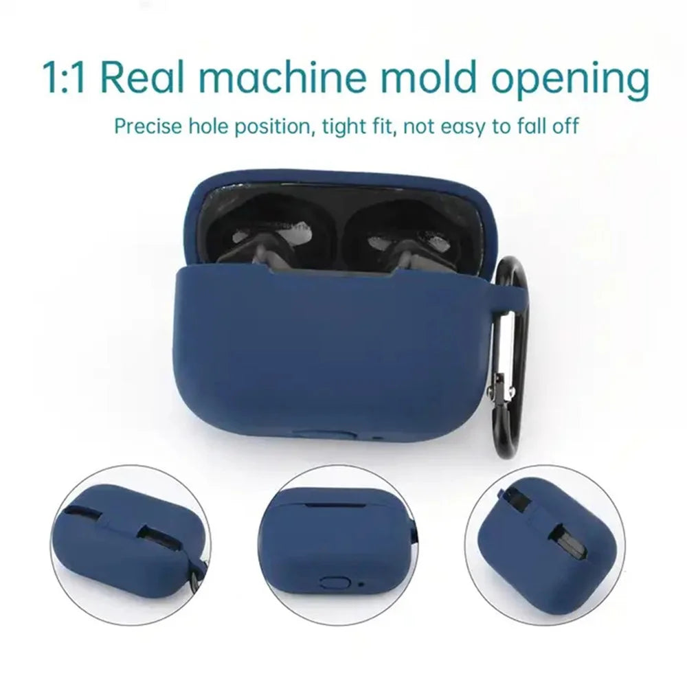 Anti-dust Silicone Cover for BOAT Airdopes 161 Bluetooth-compatible Earphone Protective Sleeve with Carabiner - Dark Blue - 2