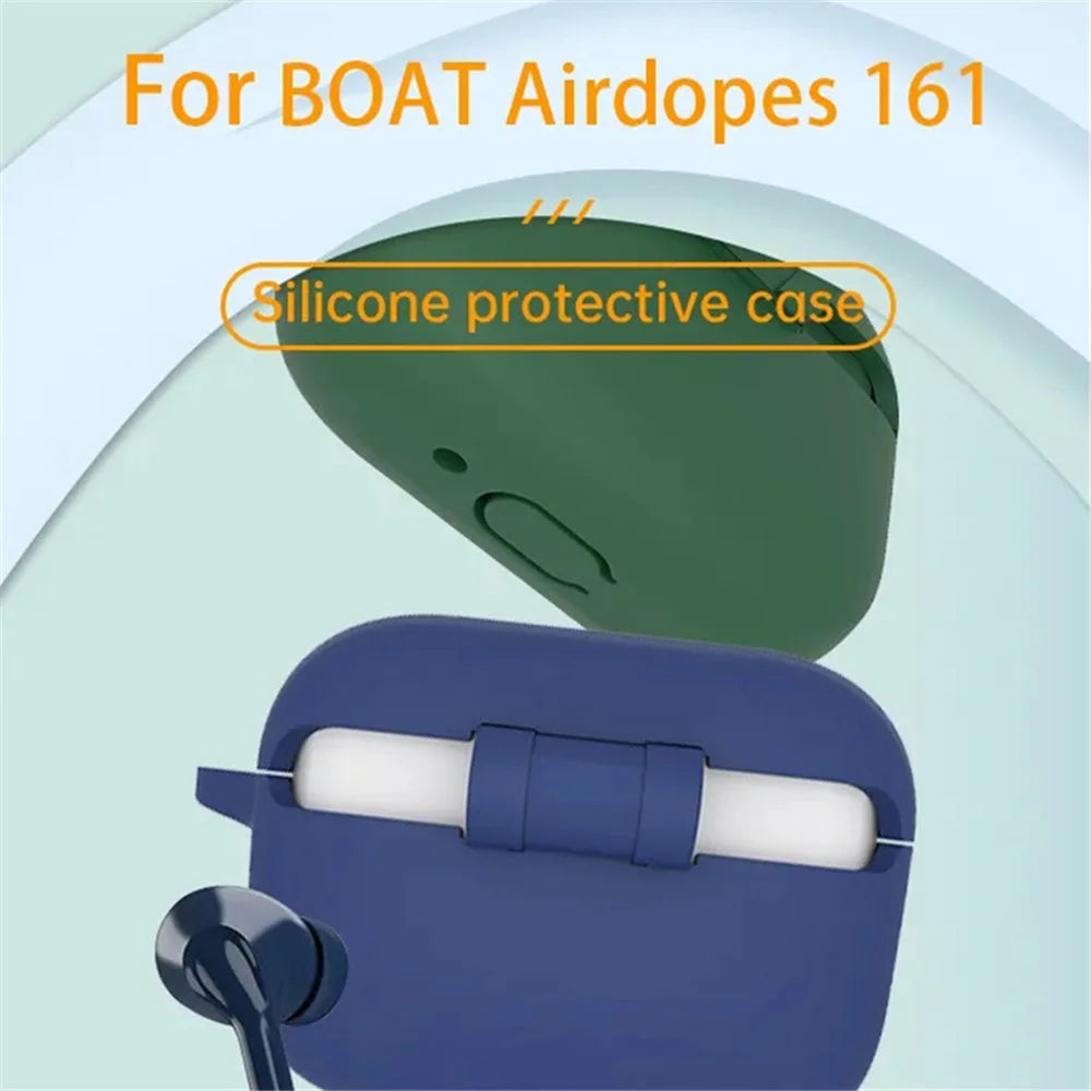 Anti-dust Silicone Cover for BOAT Airdopes 161 Bluetooth-compatible Earphone Protective Sleeve with Carabiner - Dark Blue - 4