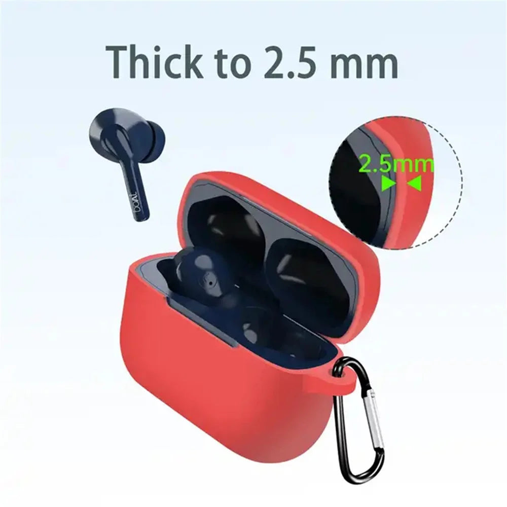 Anti-dust Silicone Cover for BOAT Airdopes 161 Bluetooth-compatible Earphone Protective Sleeve with Carabiner - Dark Blue - 7