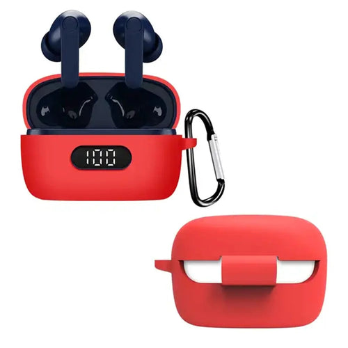Drop-proof Silicone Cover for BOAT Airdopes 121 Pro Bluetooth-compatible Earphone Protective Sleeve with Carabiner - Red - 1
