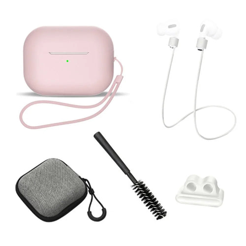 For AirPods Pro 2 6-in-1 Silicone Protective Cover + Anti-lost Rope + Storage Case + Brush + Watch Band Earbud Holder + Hand Rope - Pink - 1