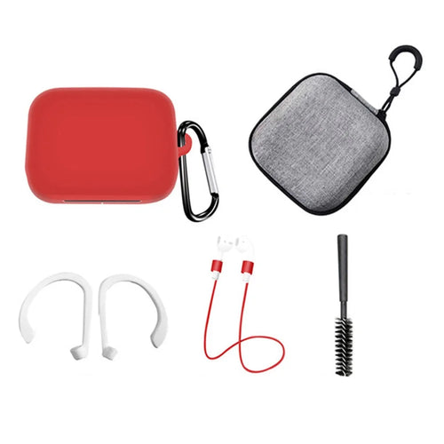 For OnePlus Buds Pro Silicone Cover Anti-lost Rope Hanging Buckle Ear Hook Brush Storage Bag 6-in-1 Accessories Kit - Red - 1