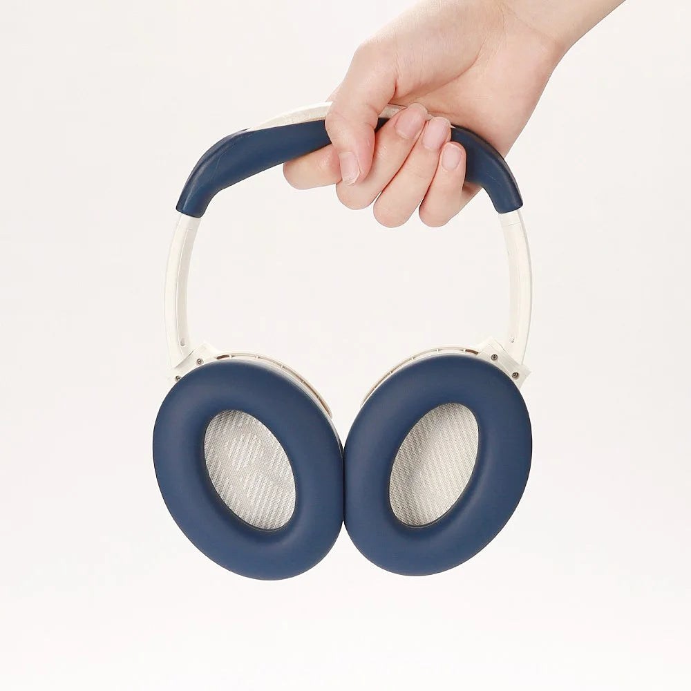 For Bose QC45 / QC35 / QC25 / QC15 / AE2 1 Pair Silicone Headphone Earpads Caps+1 Head Beam Cover - Dark Blue - 3
