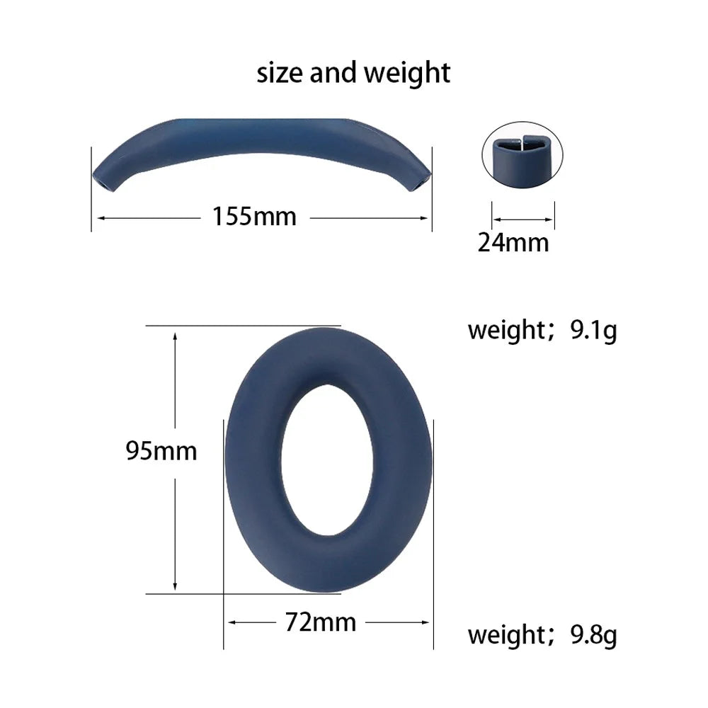 For Bose QC45 / QC35 / QC25 / QC15 / AE2 1 Pair Silicone Headphone Earpads Caps+1 Head Beam Cover - Dark Blue - 6