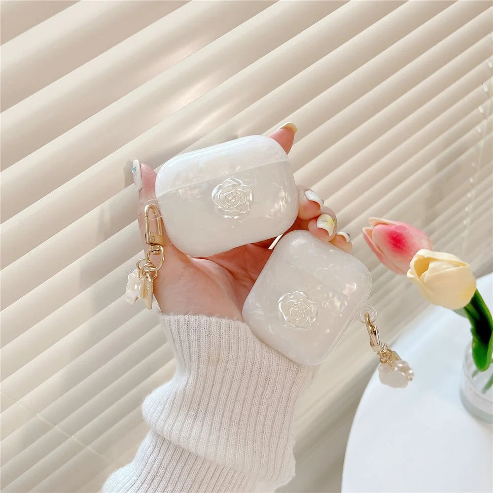 For Apple AirPods with Charging Case (2016)  /  (2019)  /  AirPods with Wireless Charging Case (2019) TPU Cover with Camellia Decor - 3